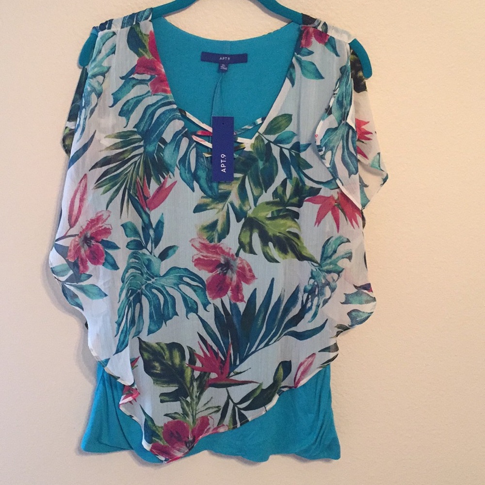 🔷3/$20 APT.9 Turquoise Muti Hawaiian Print